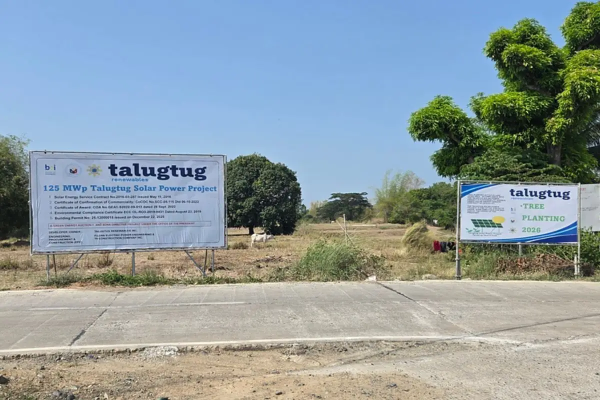 Project sign for the Talugtug Solar Power Project in Nueva Ecija, one of the province's utility-scale renewable energy developments.